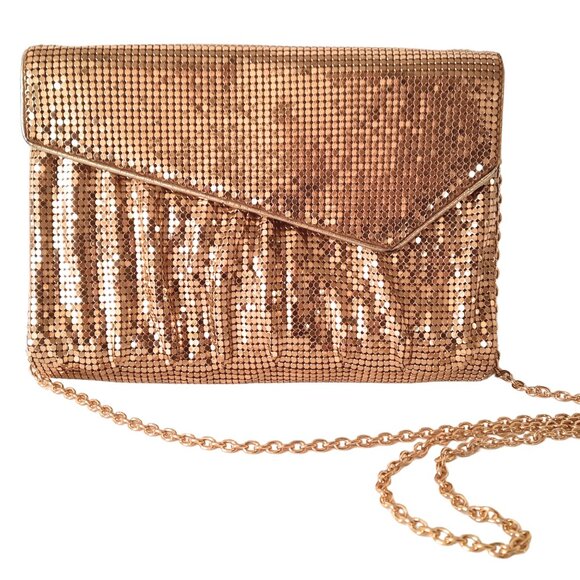 Whiting & Davis Clutch Gold Mesh Purse Evening Bag Detachable Crossbody Chain - Picture 1 of 16